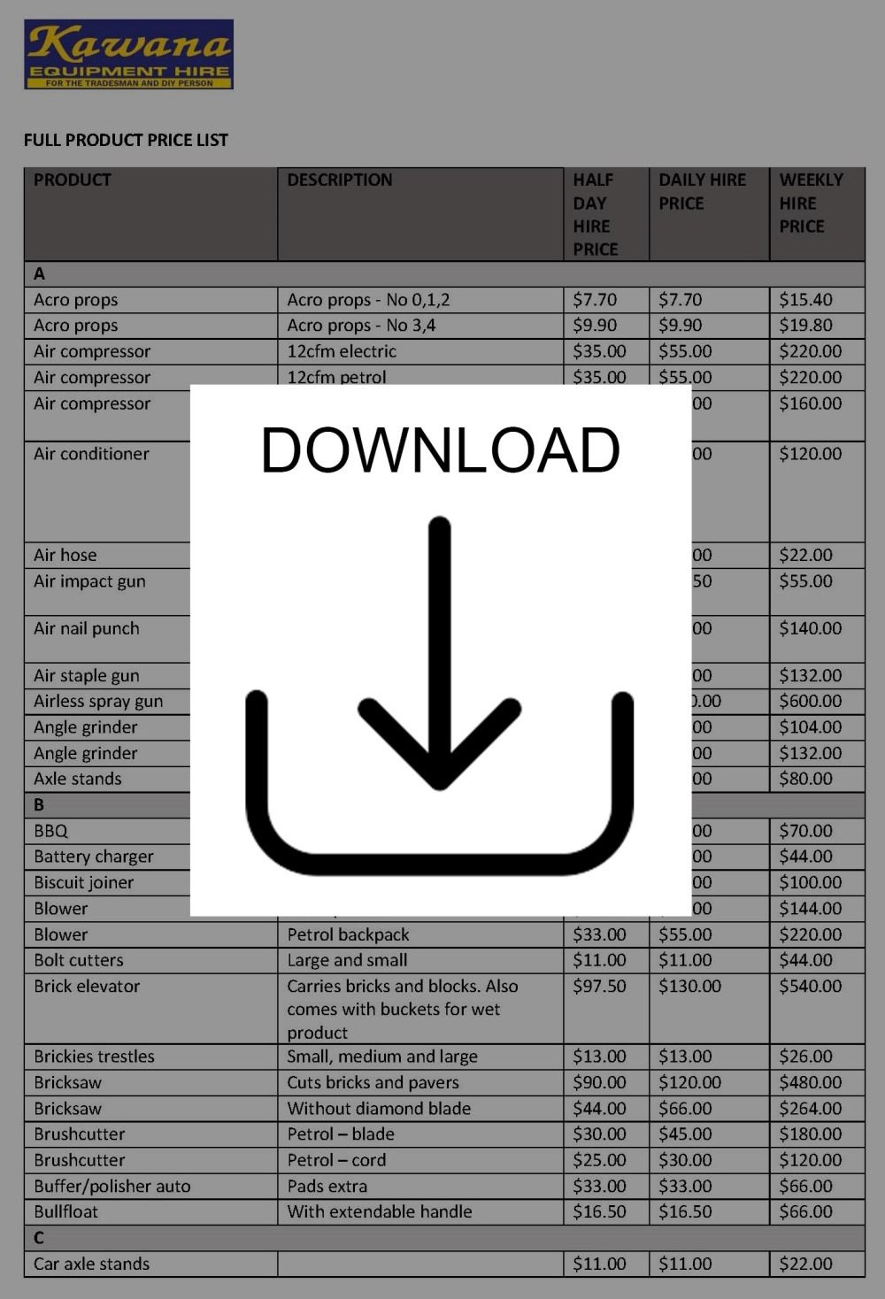 price-list-kawana-equipment-hire